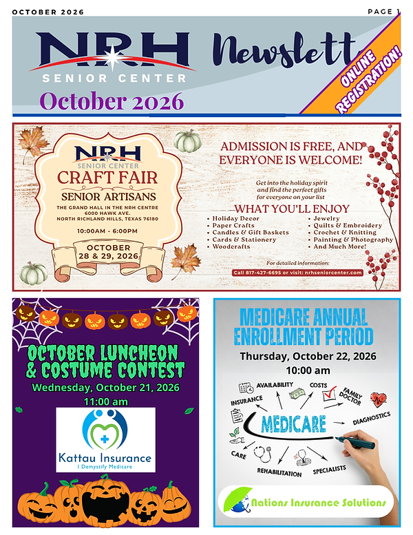 NRH Senior Center October newsletter features craft fair, trips and activities