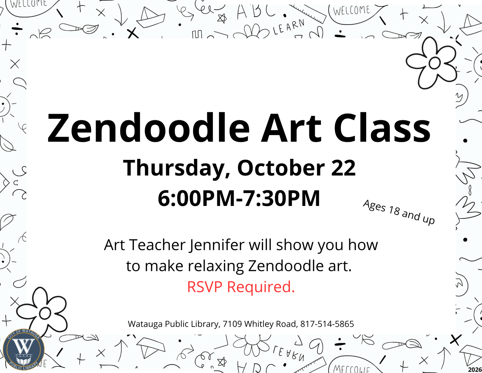 Watauga Library to Host Zendoodle Art Class for Adults